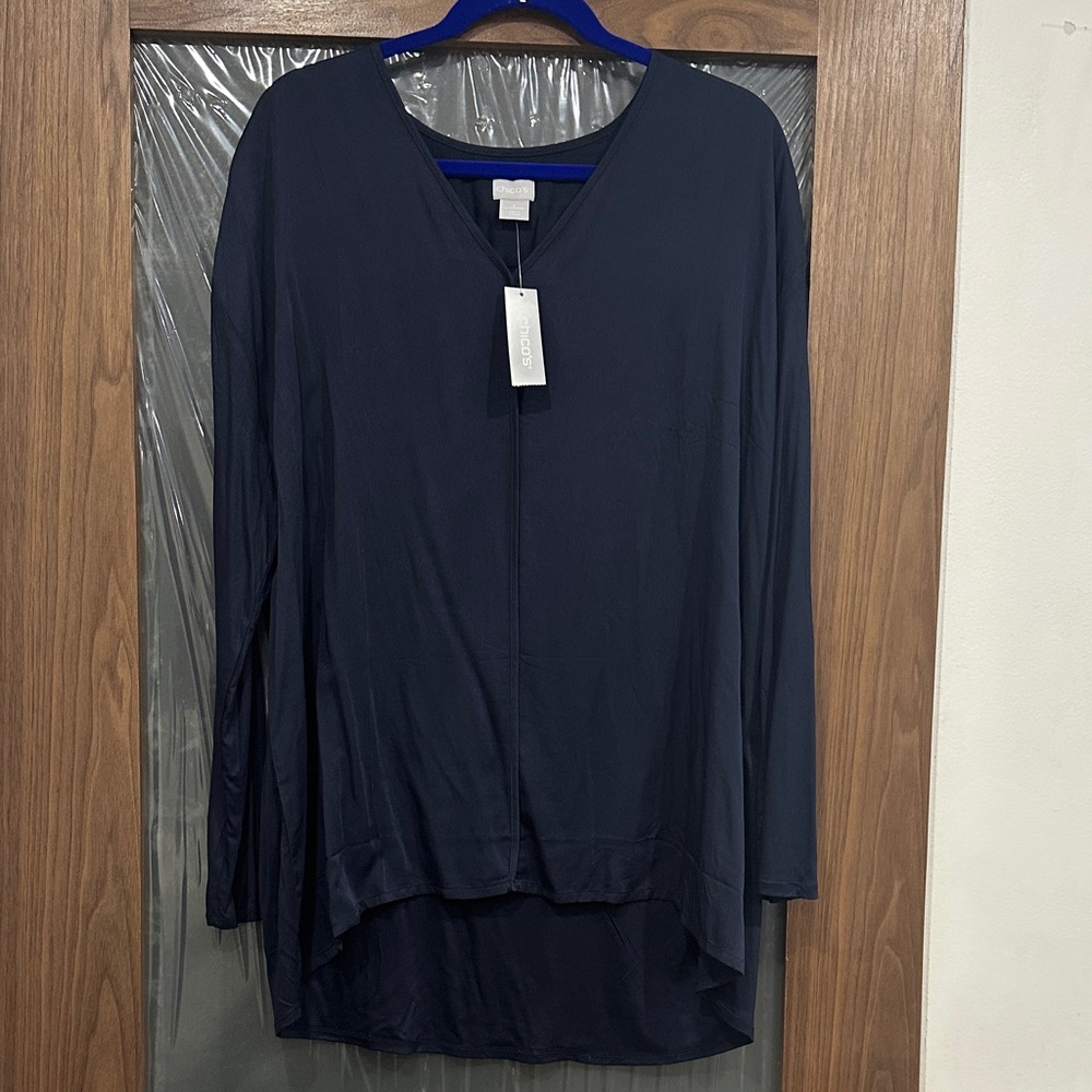 Chico's Navy V-Neck Long Sleeve Tunic